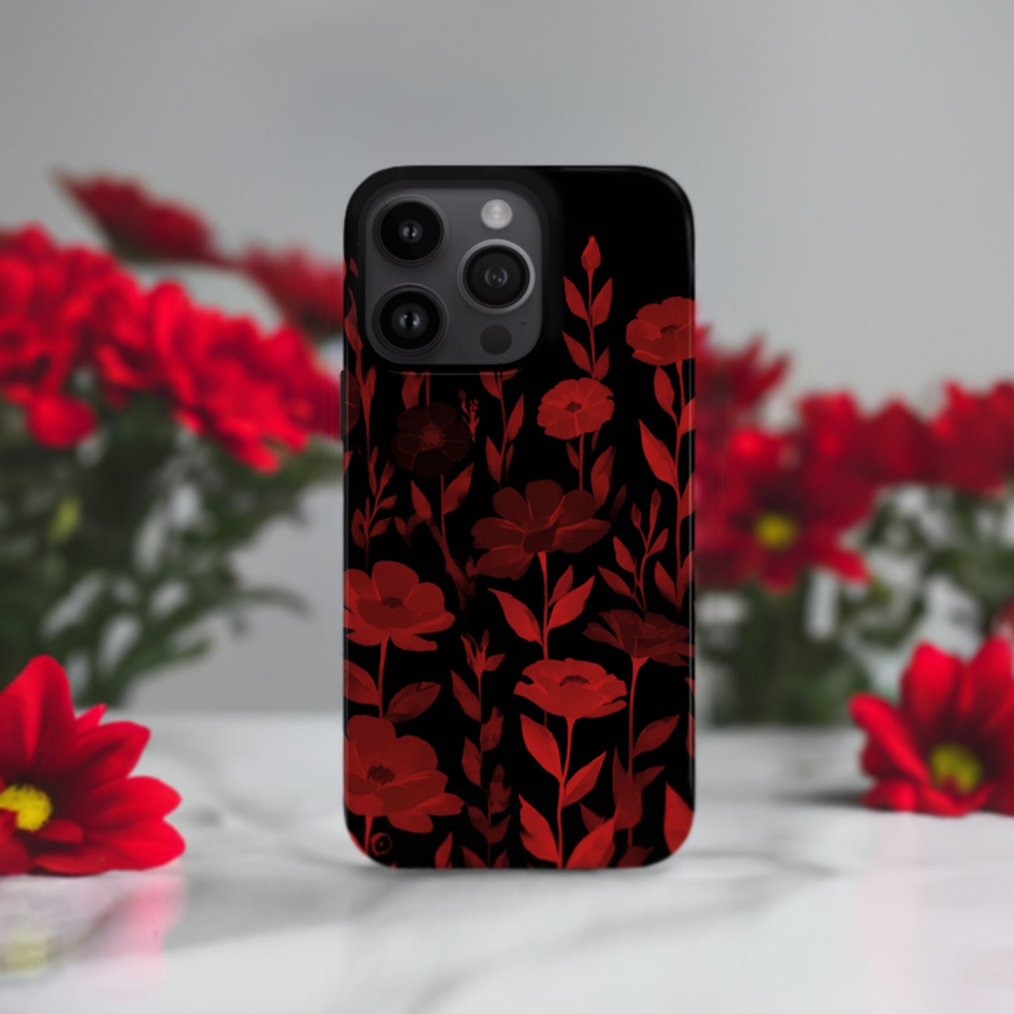 Red And Black Floral Print Phone Case Phone Case