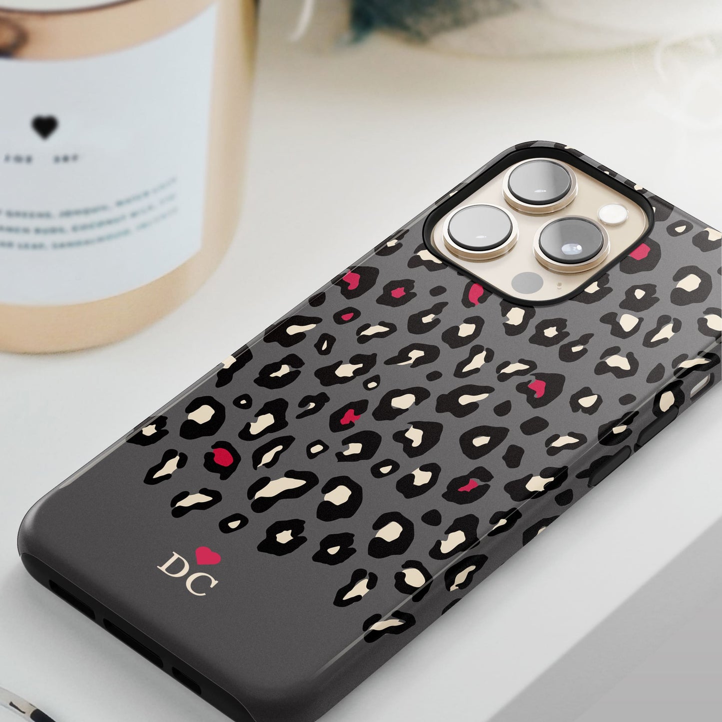 Personalised Red and Dark Grey Leopard Print Case Phone Case