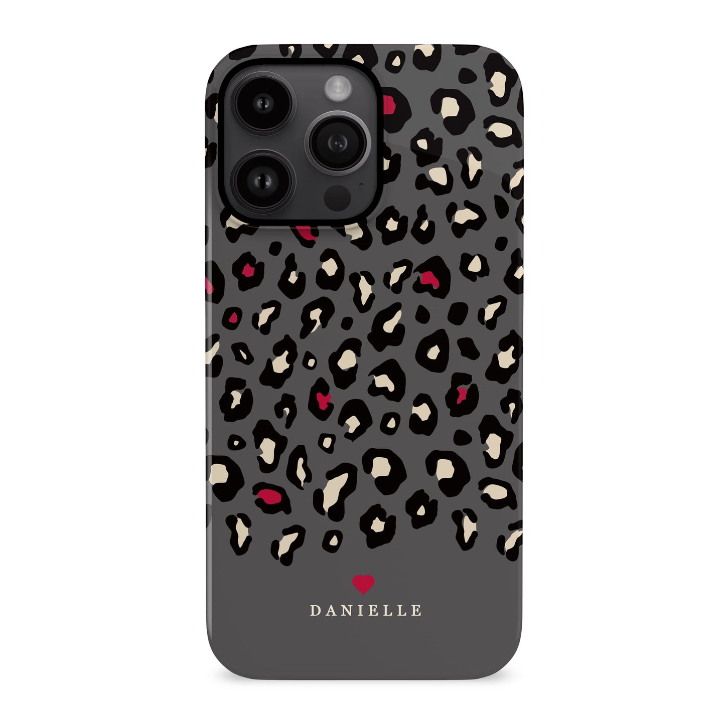 Personalised Red and Dark Grey Leopard Print Case iPhone 16 Phone Case