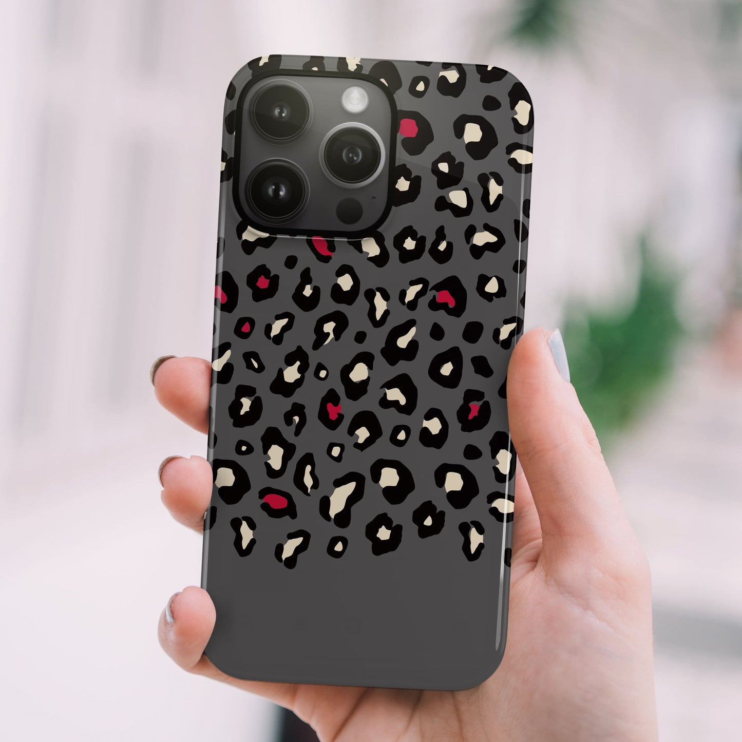 Personalised Red and Dark Grey Leopard Print Case Phone Case