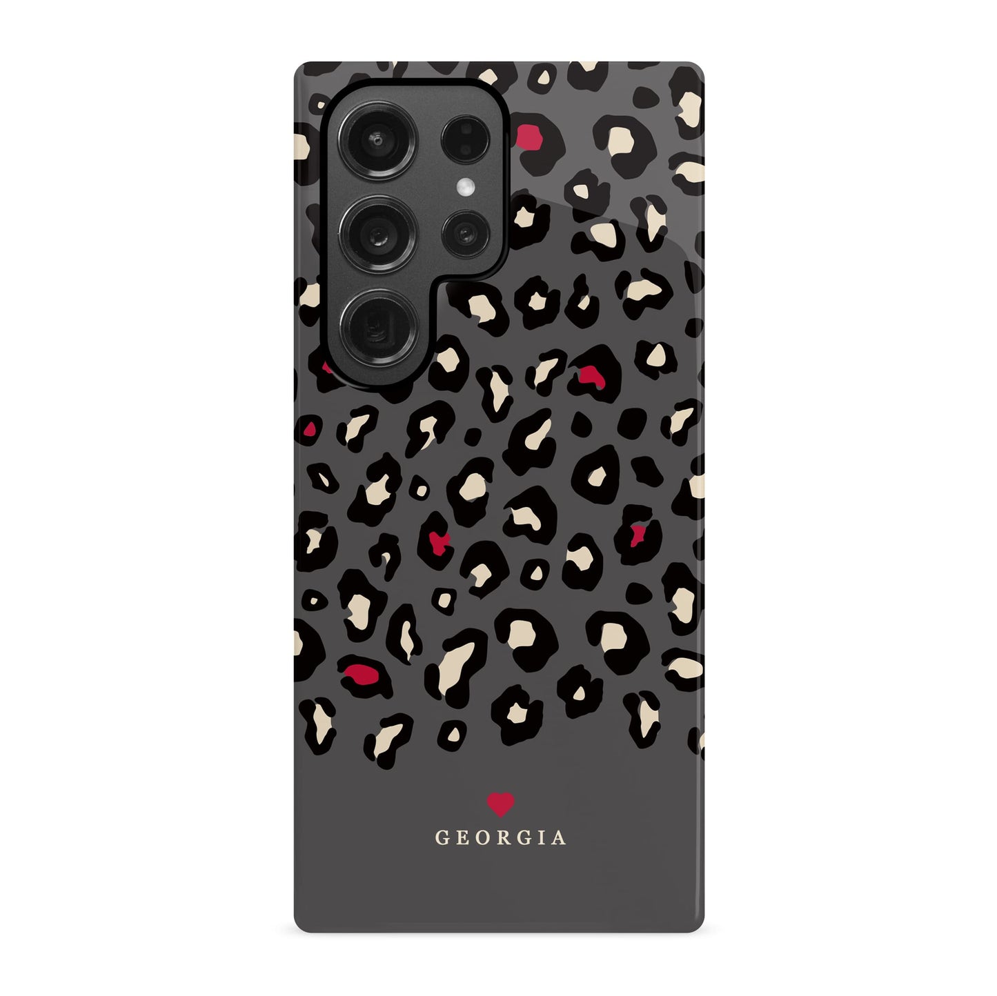 Personalised Red and Dark Grey Leopard Print Case Phone Case