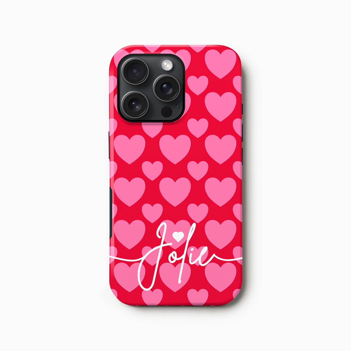 Personalised Red Pink Heart Pattern Case iPhone 16 Phone Case