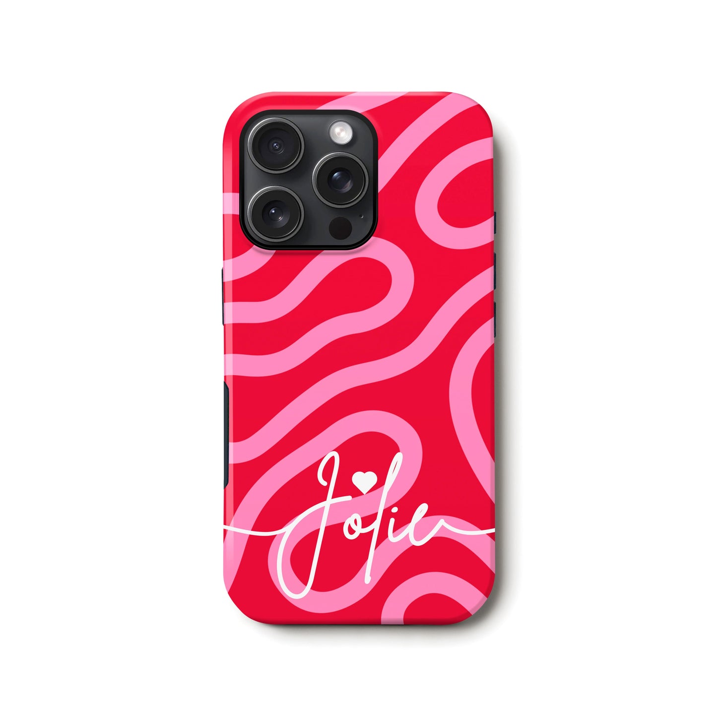 Personalised Red Pink Wavy Abstract Lines Case iPhone 16 Phone Case