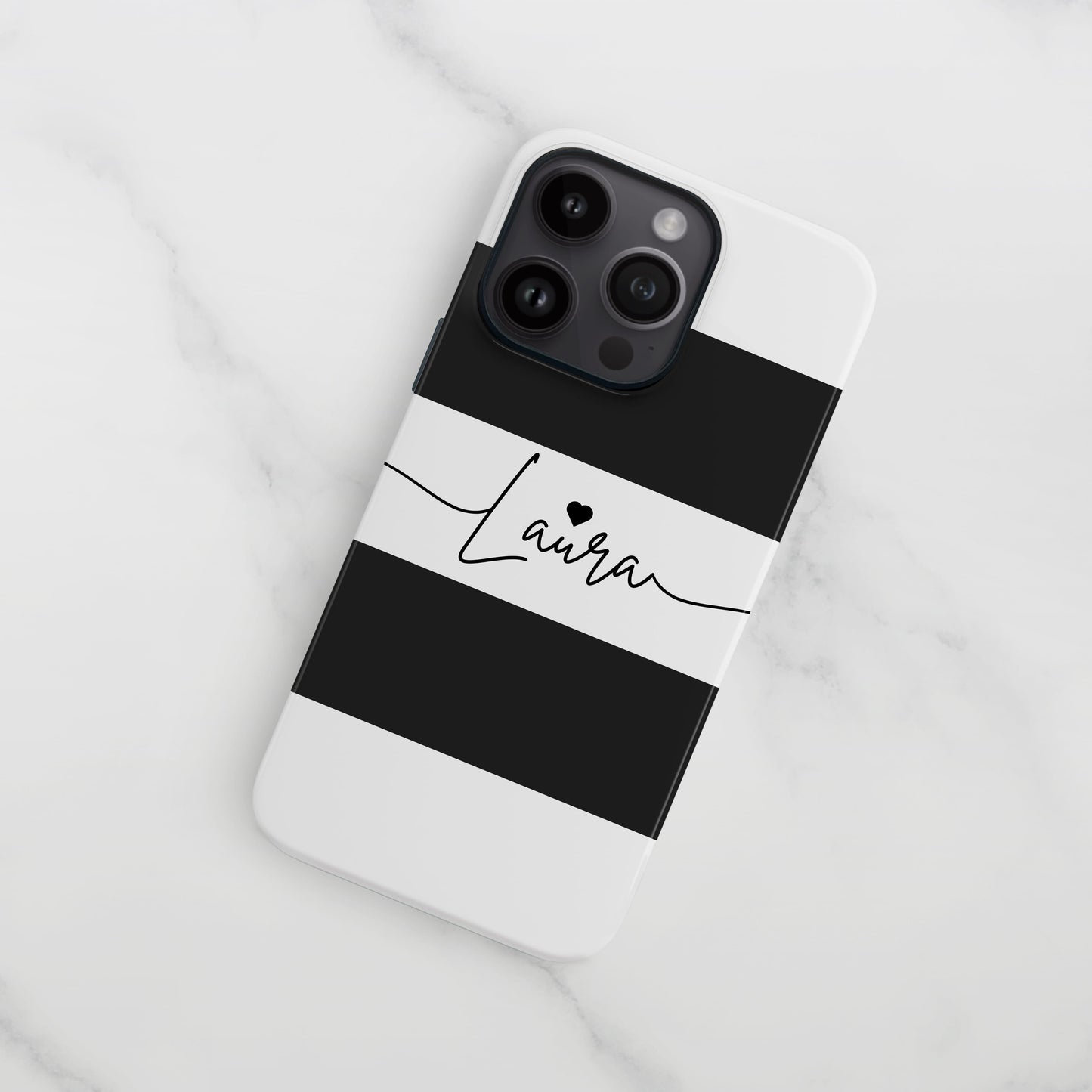 Personalised Name & Heart Black Stripe Case Phone Case