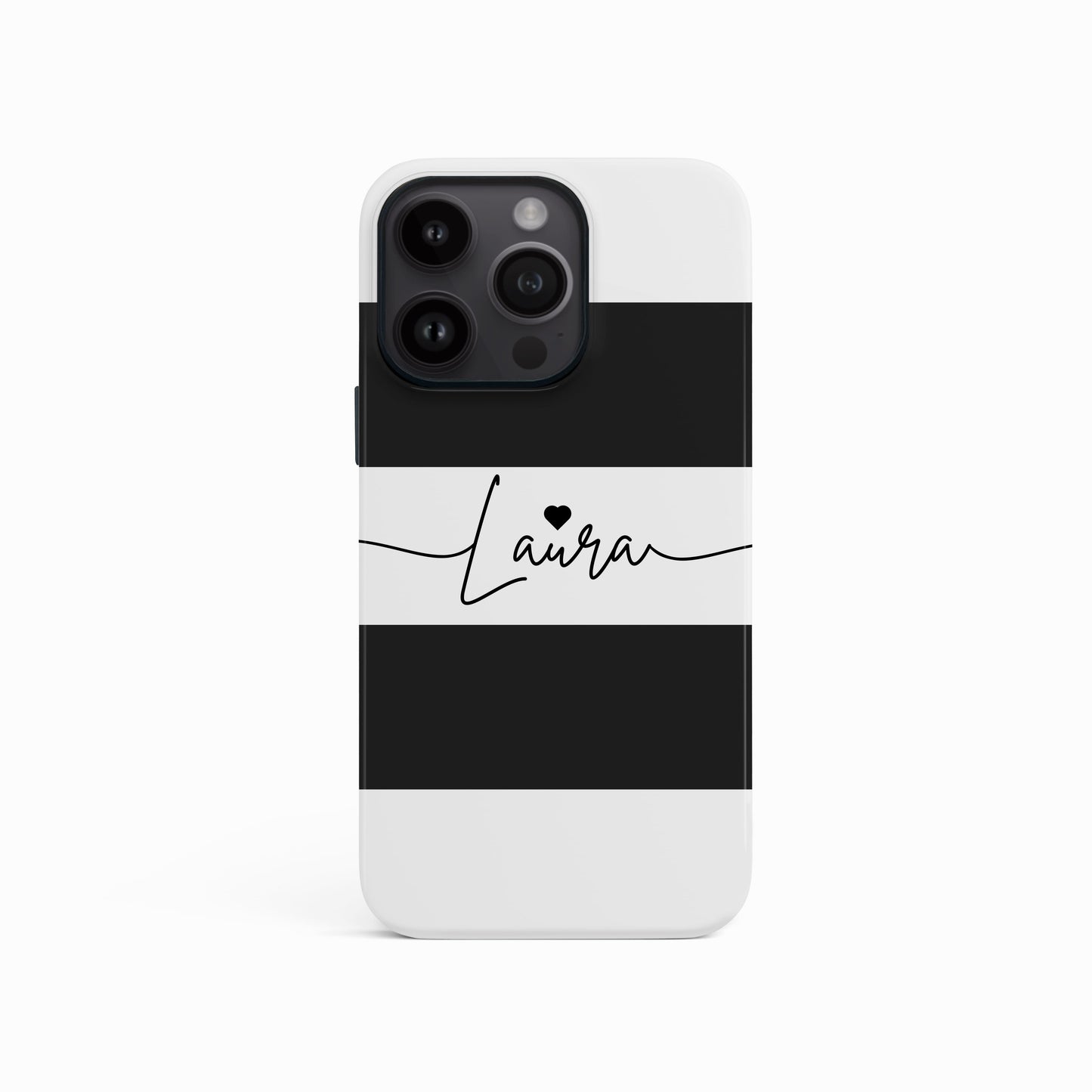 Personalised Name & Heart Black Stripe Case iPhone 16 Phone Case