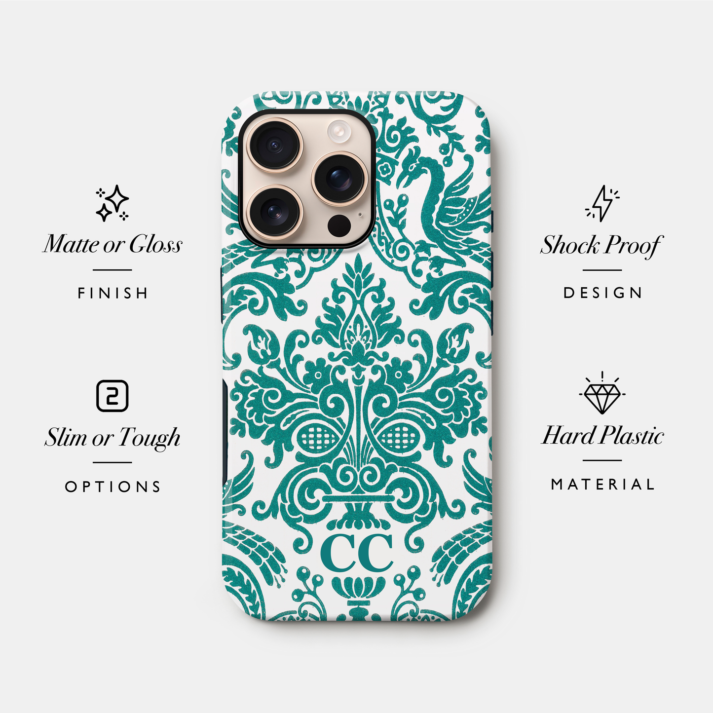 Personalised Teal Damask Floral Case Phone Case