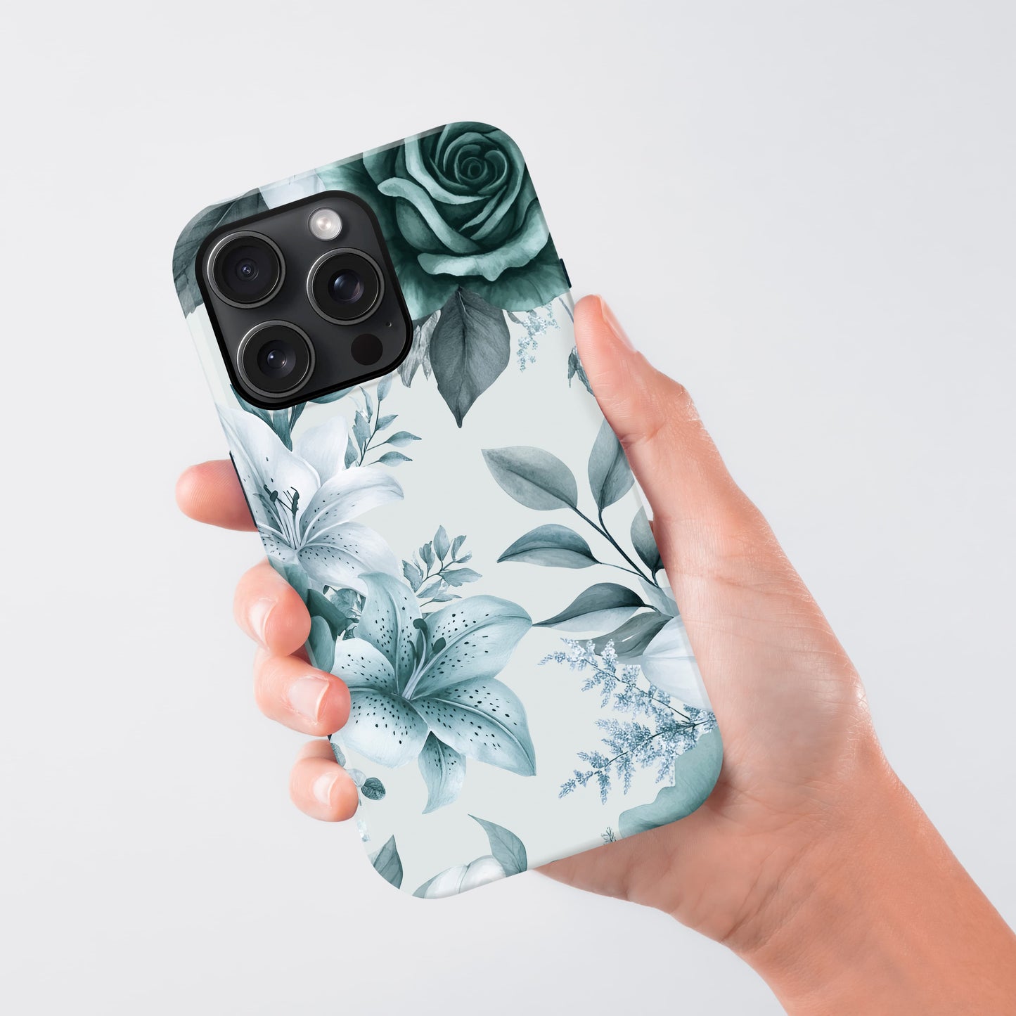 Teal Blue Floral Print Phone Case Phone Case