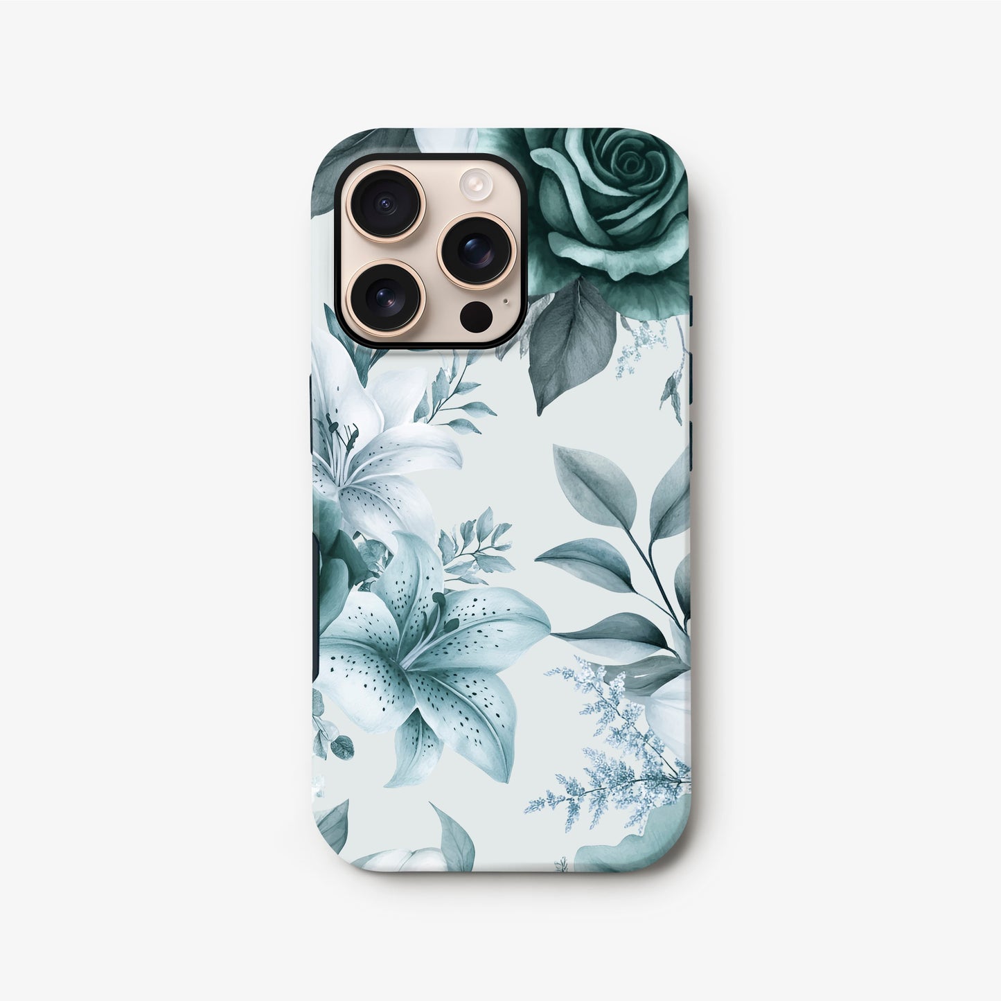 Teal Blue Floral Print Phone Case iPhone 16 Phone Case