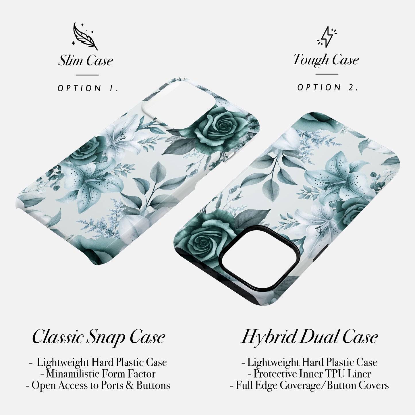 Teal Blue Floral Print Phone Case Phone Case