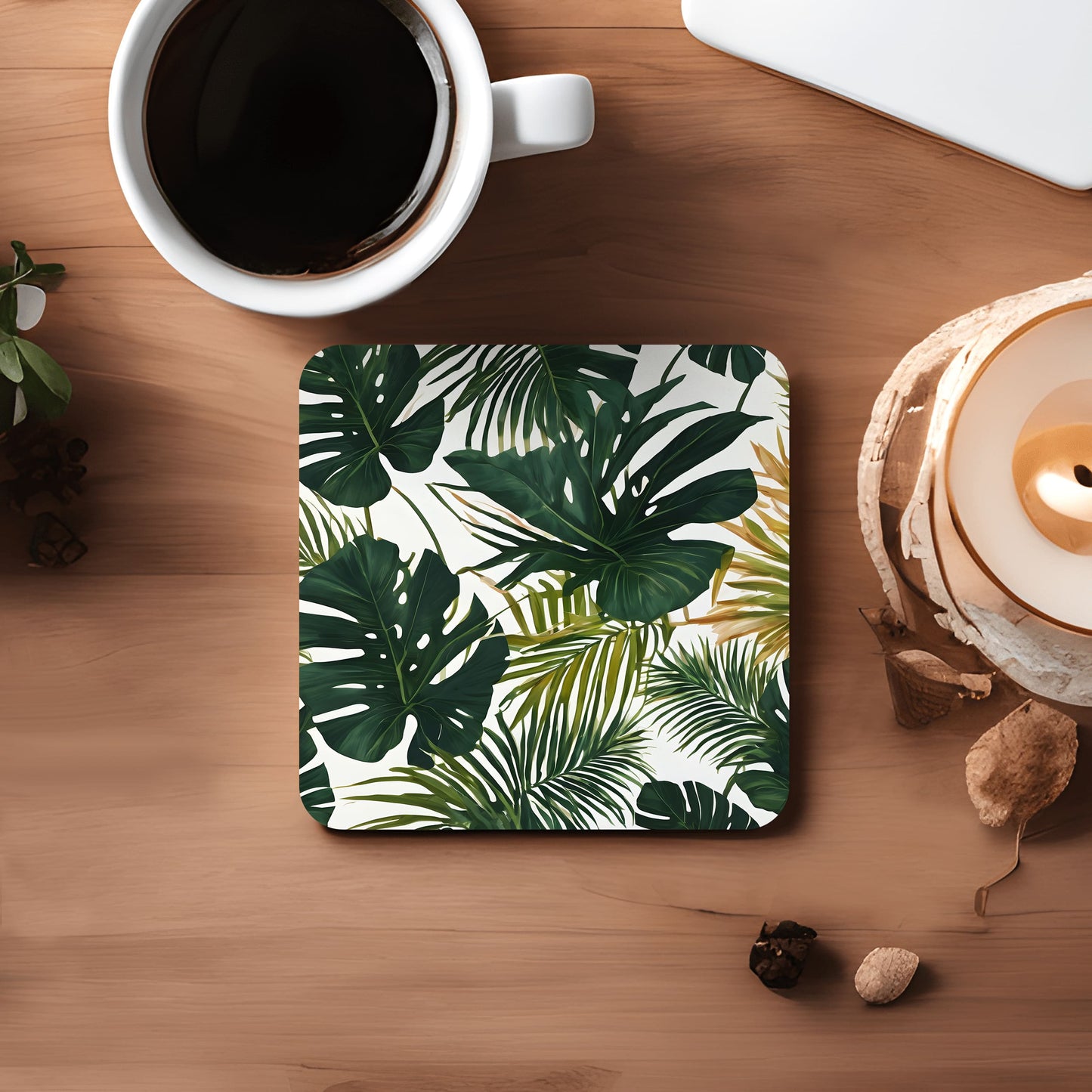Tropical Palm Leaf Print Coaster Set  Coaster