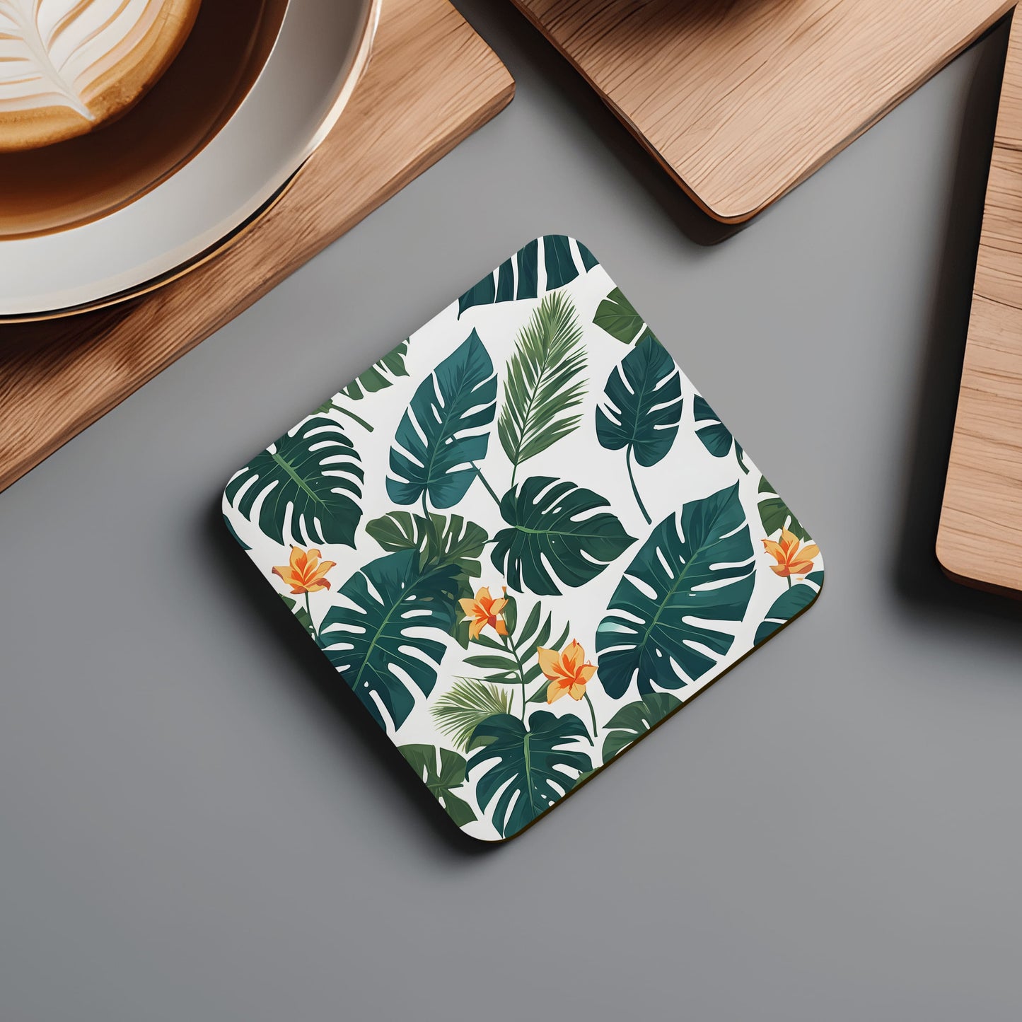 Tropical Palm Leaf Print Coaster Set  Coaster
