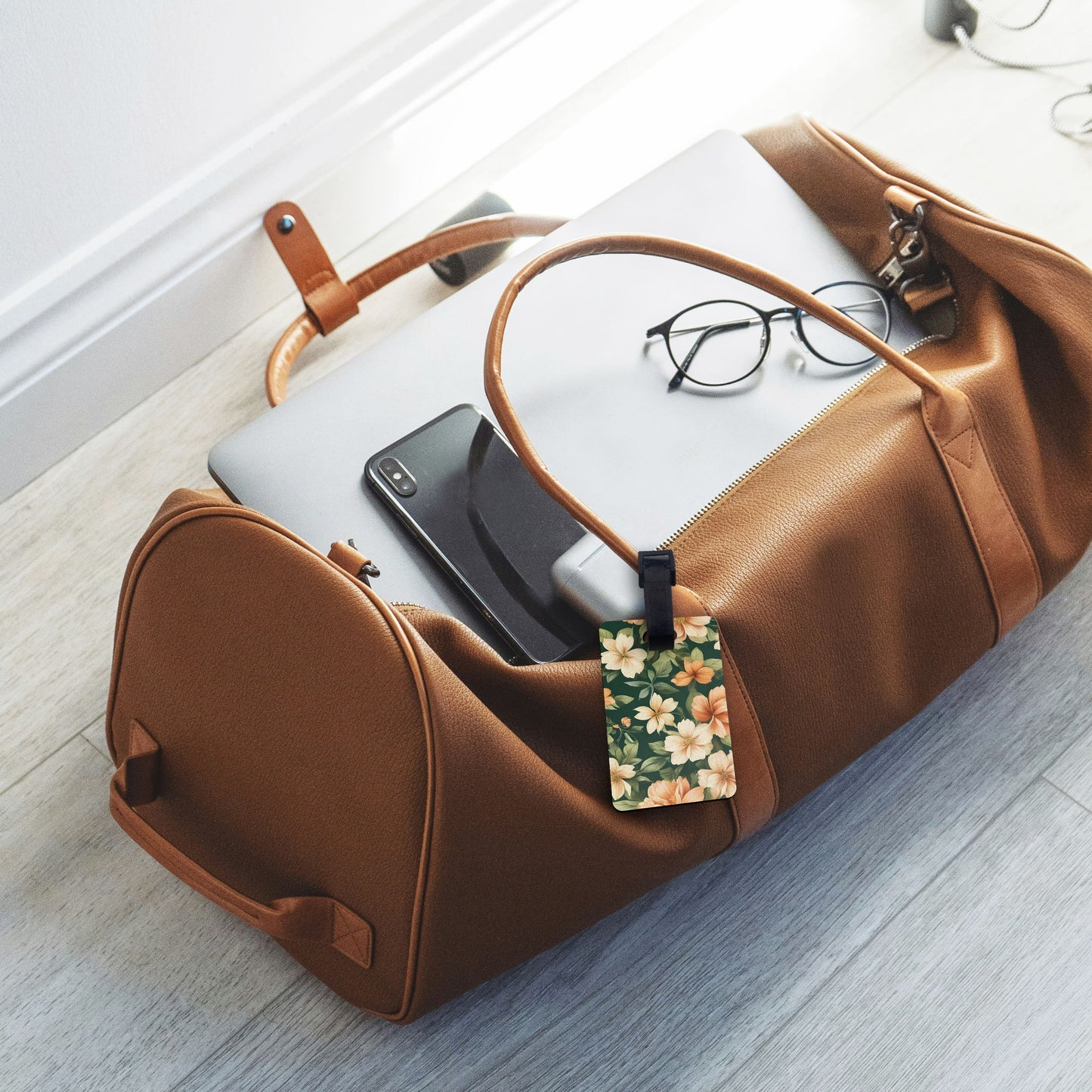 Personalised Peach Green Floral Luggage Tag luggage tag