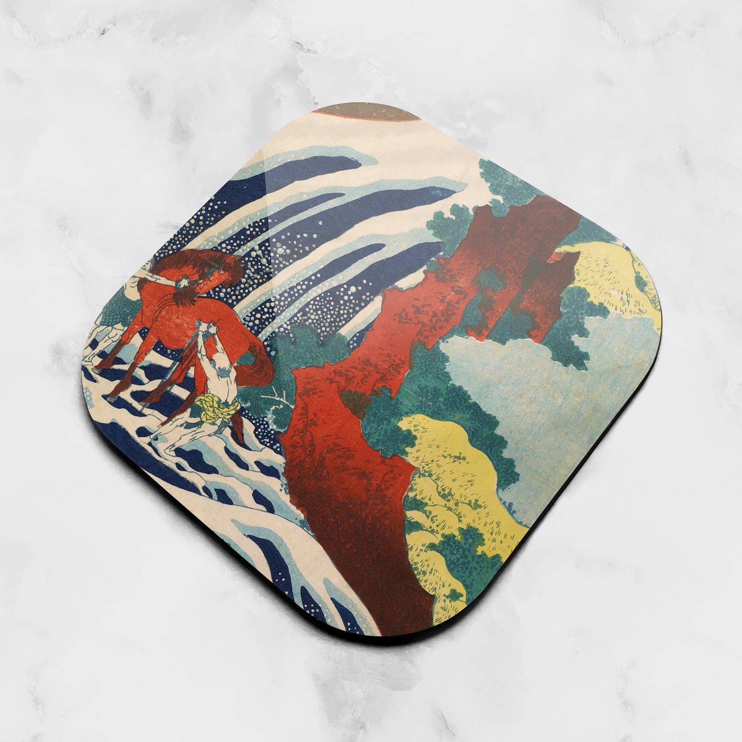 Hokusai Japanese Ocean Art Coaster Gift Set 4 x Yoshitsune Falls Coaster