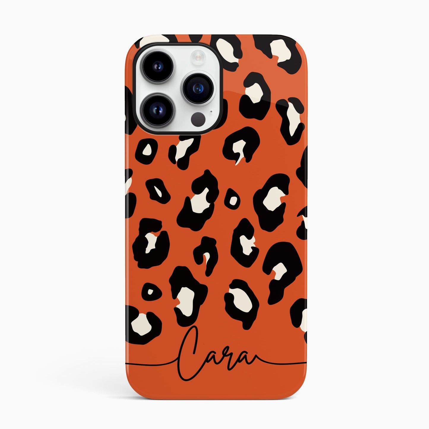 Custom Name Burnt Orange Leopard Print Phone Case iPhone 14 Phone Case