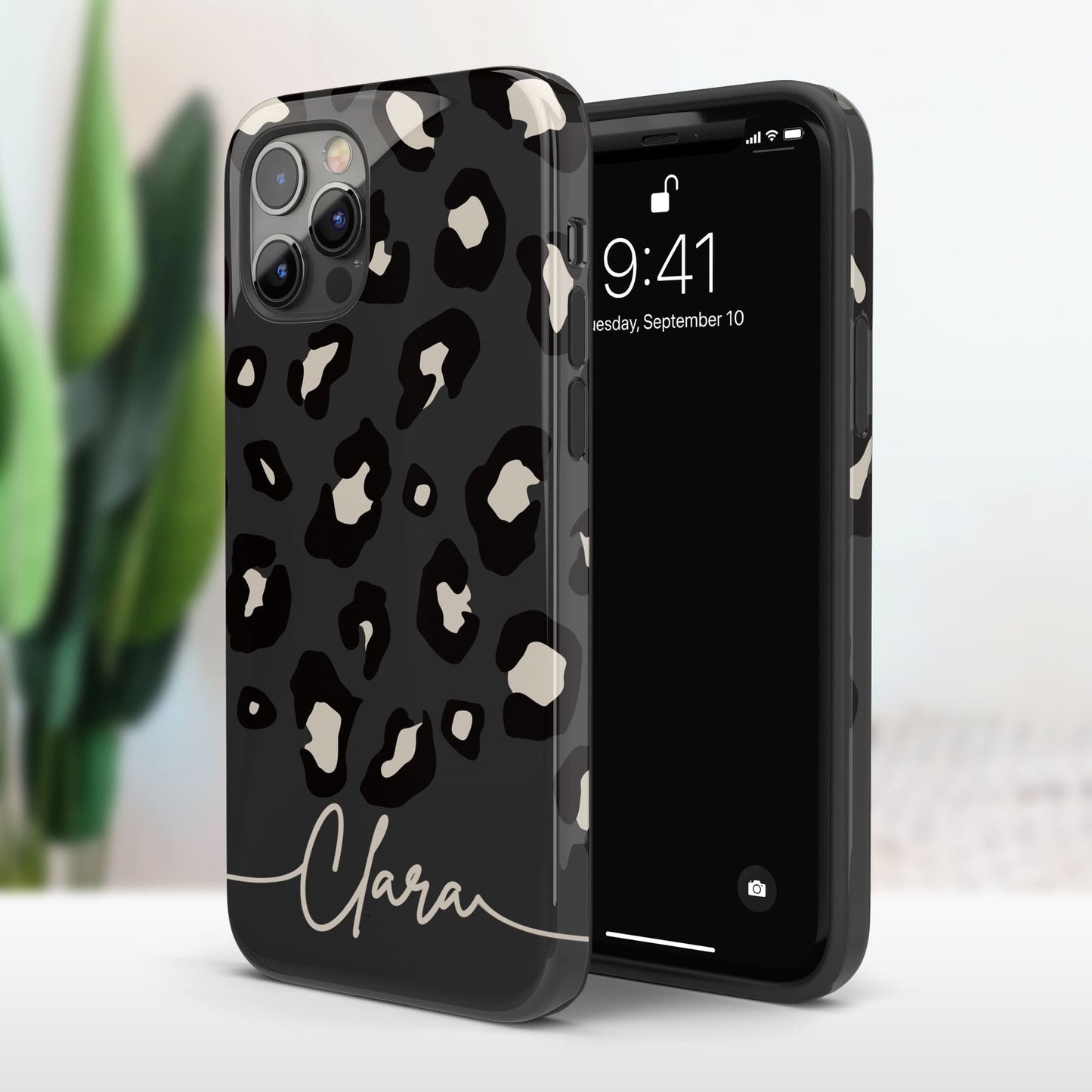 Dark Grey Custom Name Leopard Print Pattern Phone Case Phone Case