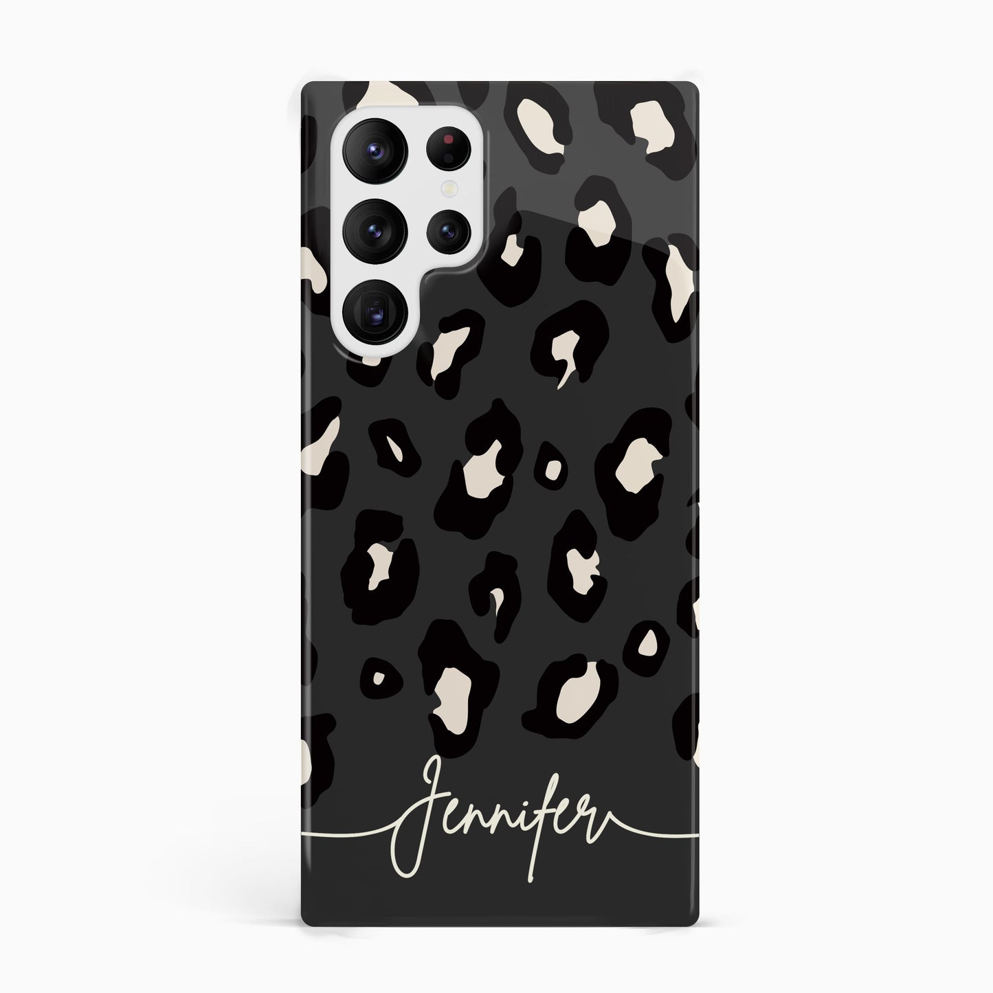 Dark Grey Custom Name Leopard Print Pattern Phone Case Samsung Galaxy S22 Ultra Phone Case