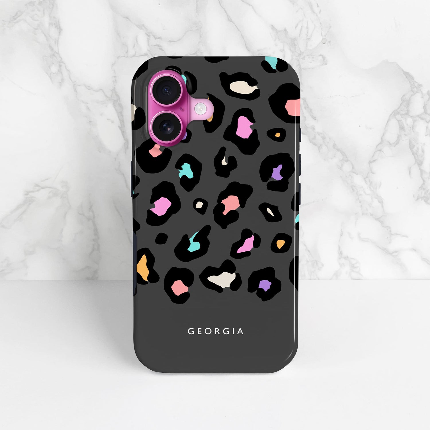 Rainbow Grey Leopard Spots Custom Name Case  Phone Case