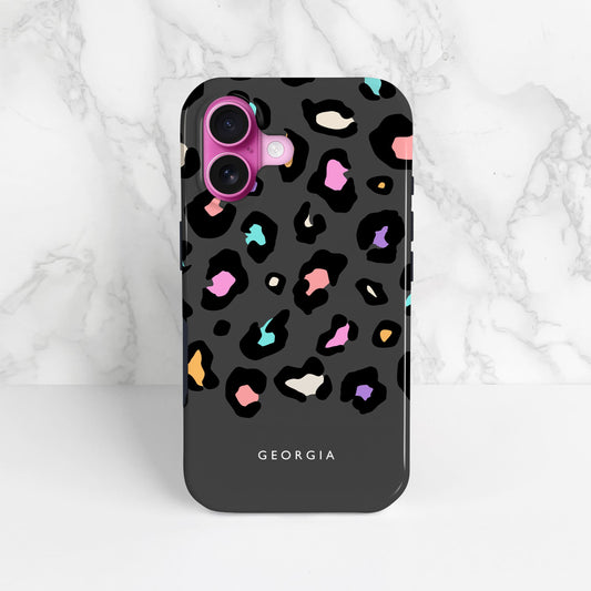 Rainbow Grey Leopard Spots Custom Name Case  Phone Case