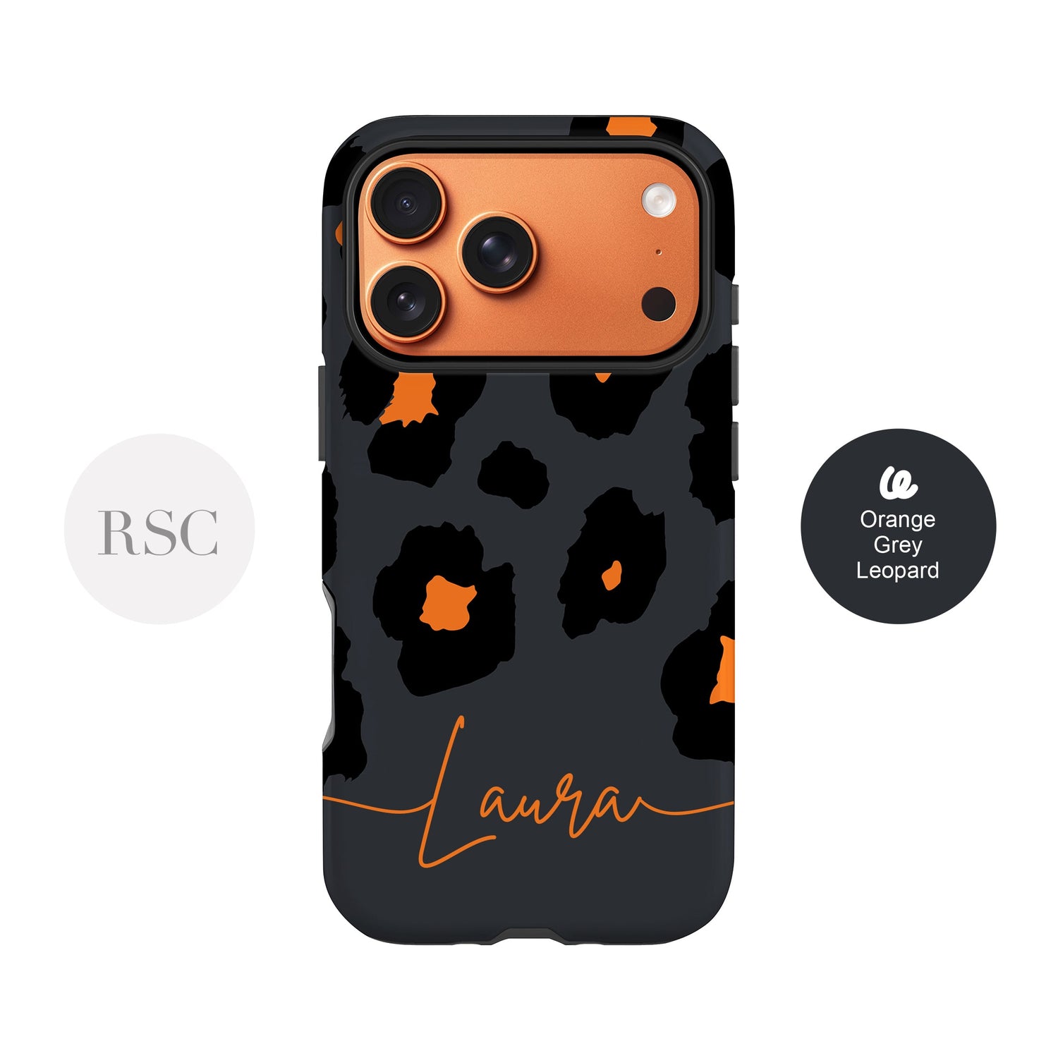 a phone case with a leopard print design and a camera lens attached to it.