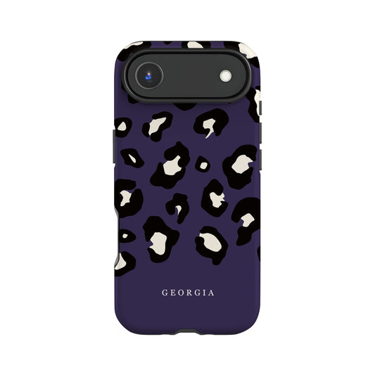 Dark Purple Custom Name Leopard Print Pattern Phone Case iPhone 17 Air Phone Case