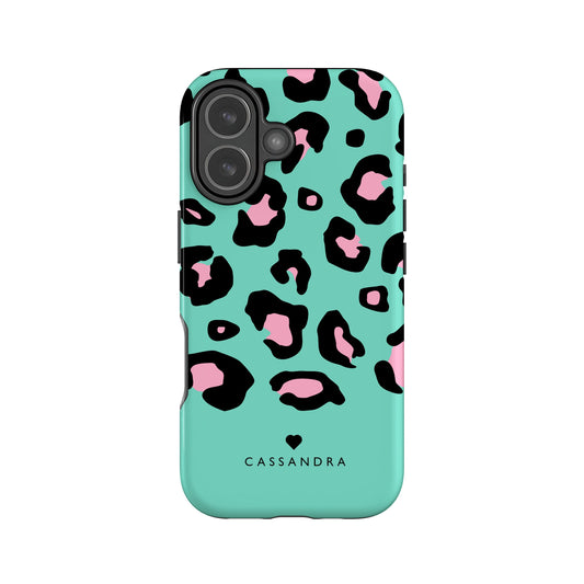 Personalised Blue and Baby Pink Leopard Print Case iPhone 17 Phone Case