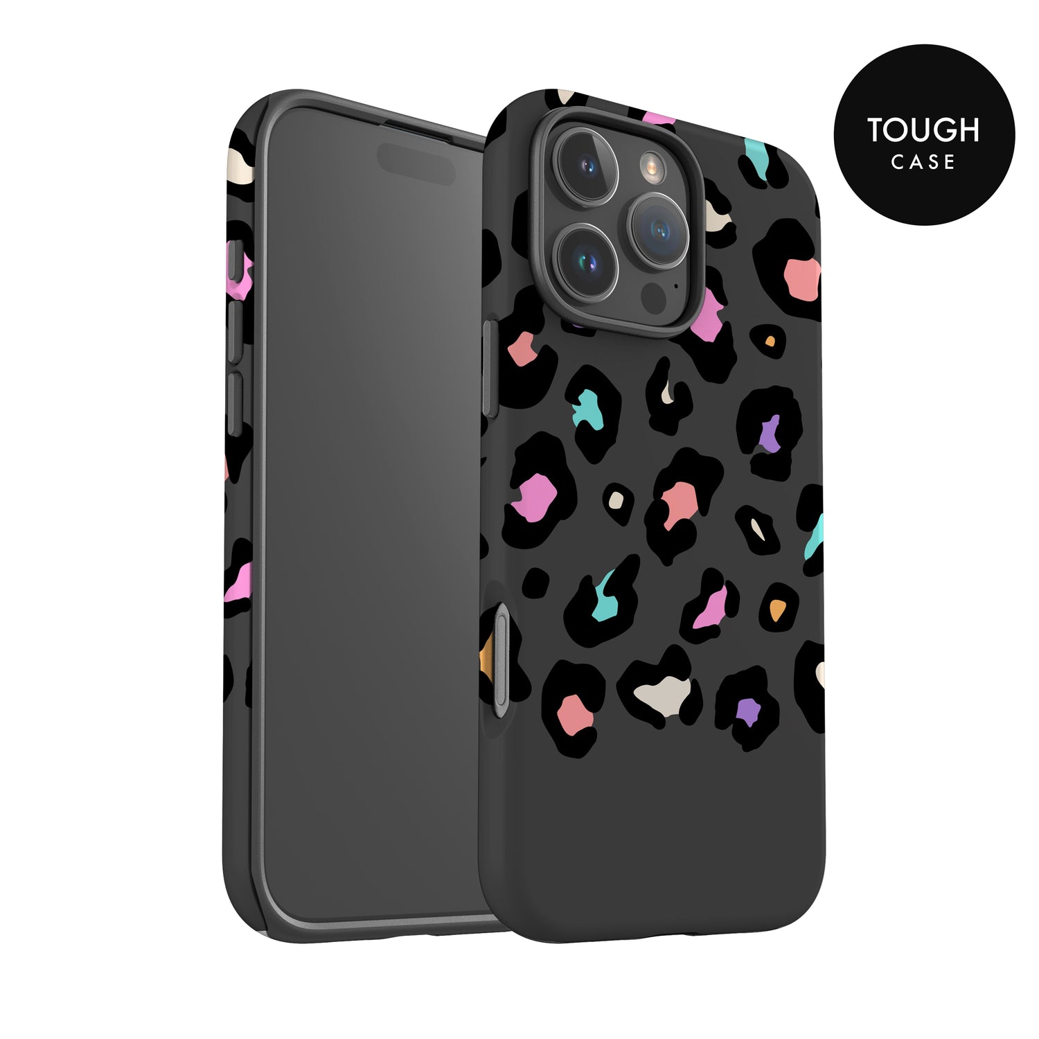 a black phone case with a leopard print pattern.