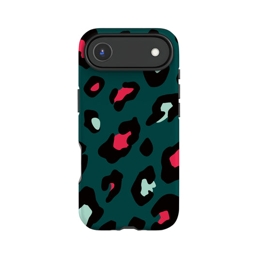 a leopard print case with a camera lens attached to the top.