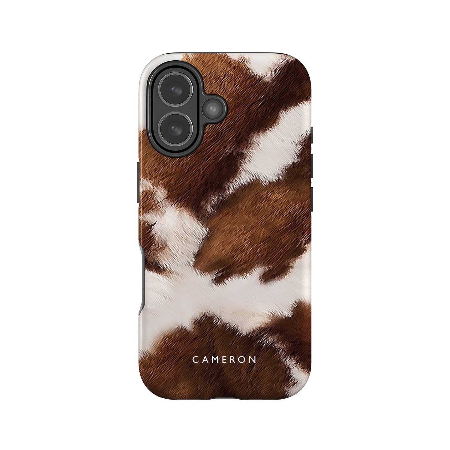a phone case with a cowhide pattern.