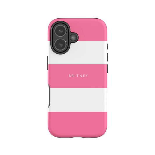 Pink Stripes Personalised Name Phone Case iPhone 17 Phone Case