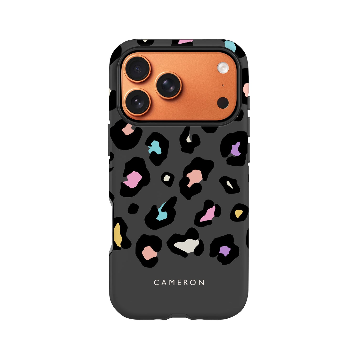 Rainbow Grey Leopard Spots Custom Name Case iPhone 17 Pro Phone Case