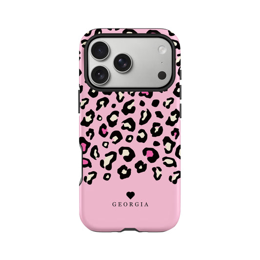 Pink Heart Personalised Leopard Print Case iPhone 17 Pro Phone Case