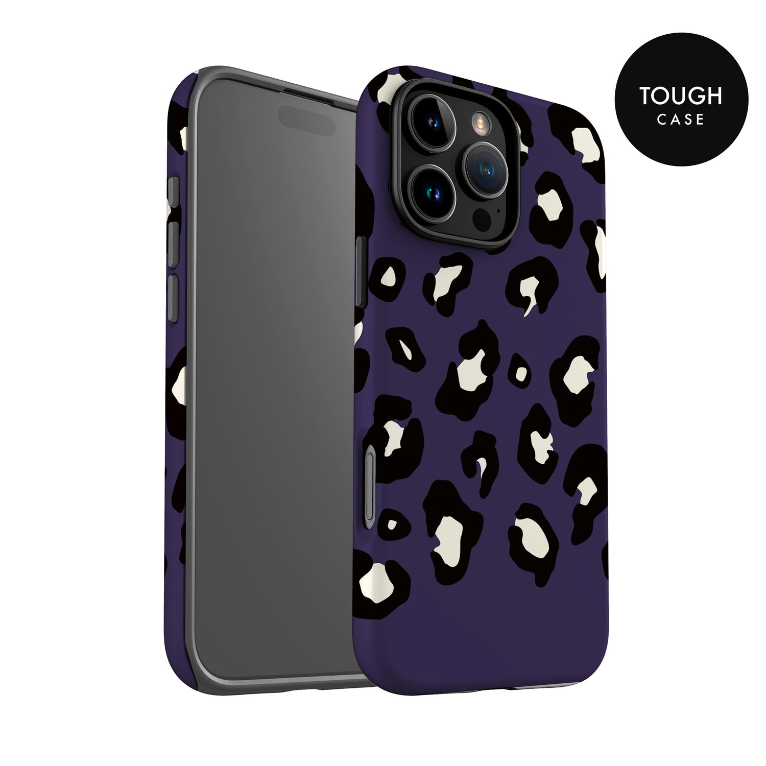 a purple phone case with a leopard print pattern.