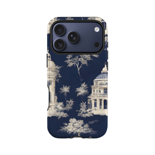 Navy Blue French Toile Case iPhone 17 Pro Phone Case