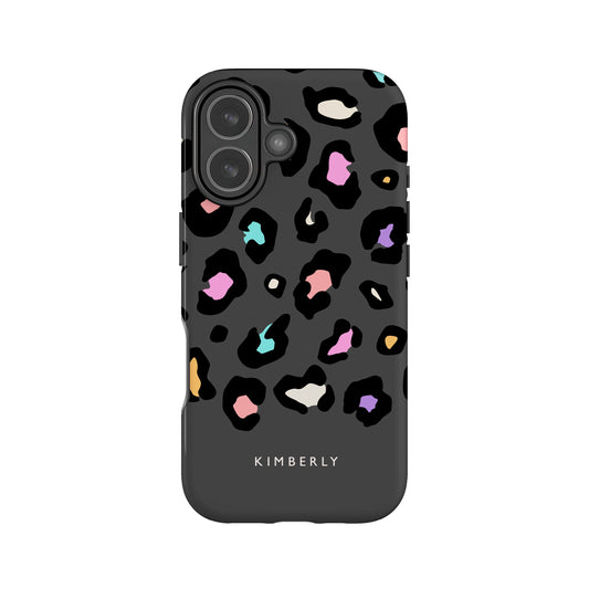 Rainbow Grey Leopard Spots Custom Name Case iPhone 17 Phone Case