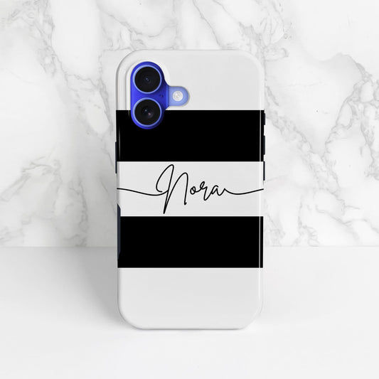 Personalised Name & Heart Black Stripe Case  Phone Case