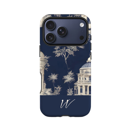 Personalised Navy Toile Floral Phone Case iPhone 17 Pro Phone Case
