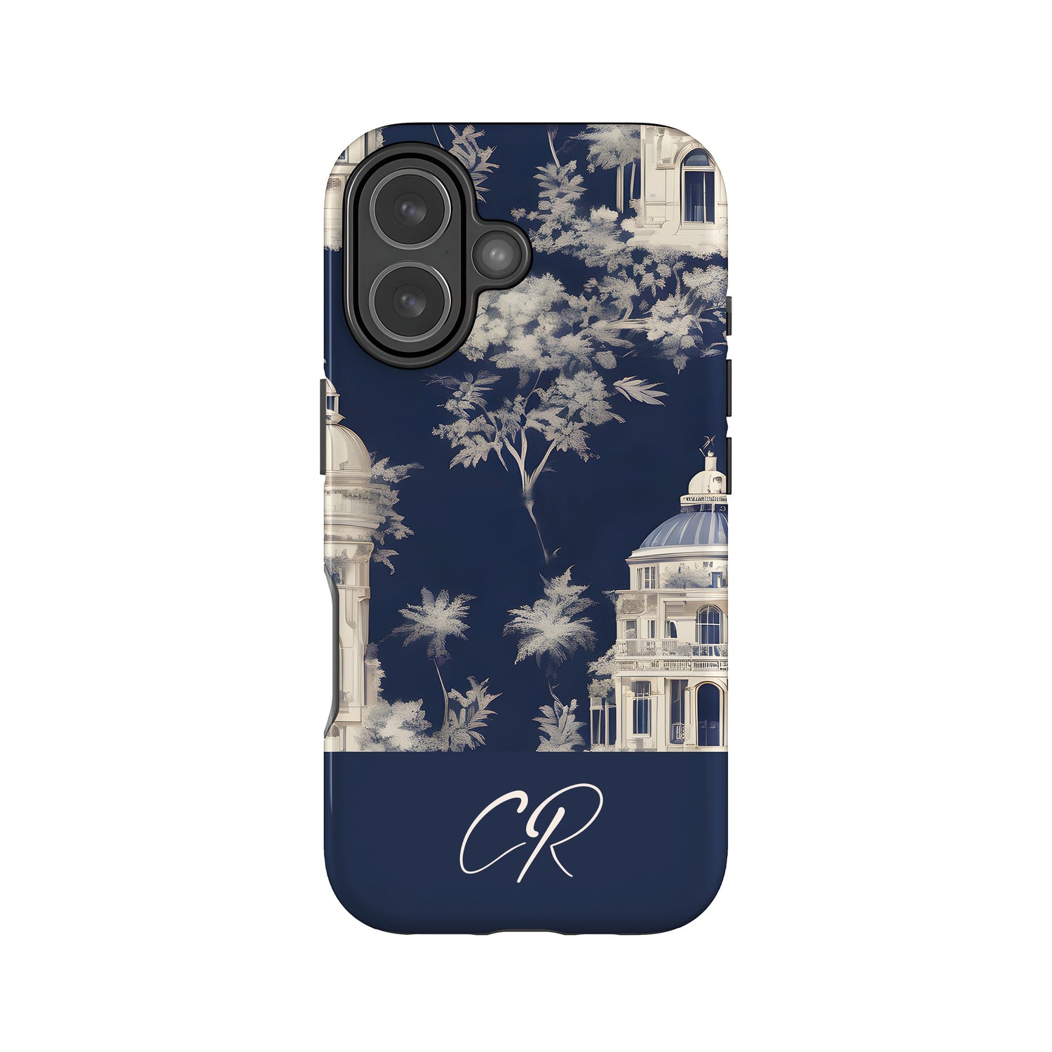 Personalised Navy Toile Floral Phone Case iPhone 17 Phone Case
