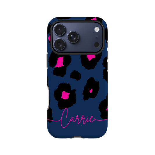 Personalised Navy Blue Leopard Print Phone Case iPhone 17 Pro Phone Case