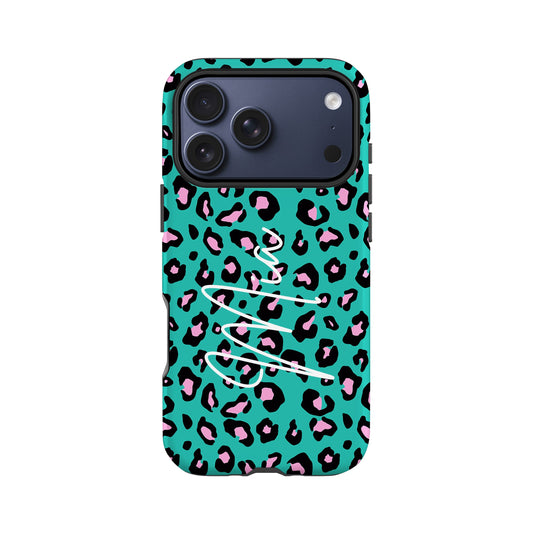 Custom Name Blue Leopard Print Phone Case iPhone 17 Pro Phone Case