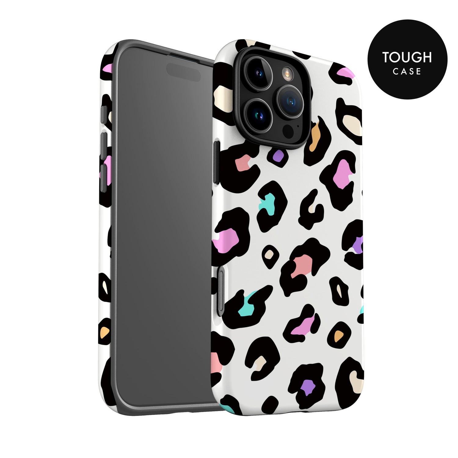 a white phone case with a leopard print pattern.