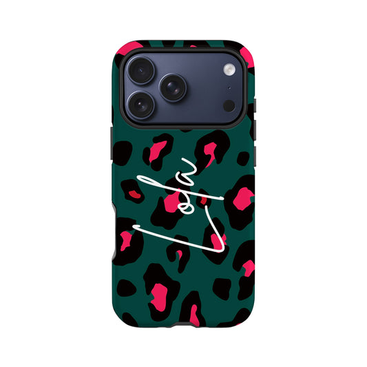 Personalised Forest Green Leopard Print Phone Case iPhone 17 Pro Phone Case