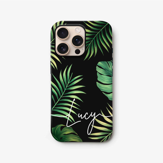 Custom Black Tropical Pal Leaf Print Case Phone Case