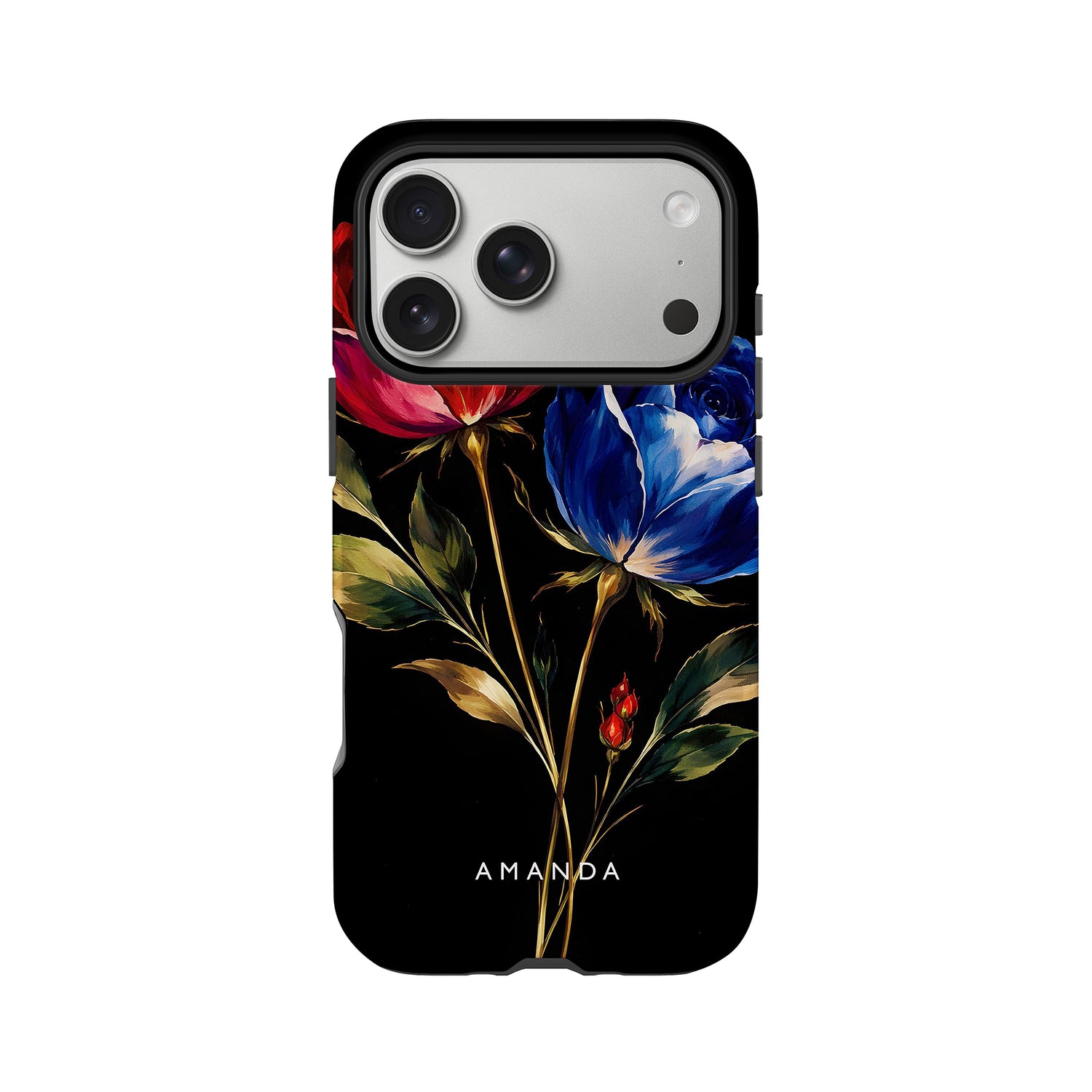 Custom Red Blue Rose Floral Print Case iPhone 17 Pro Phone Case