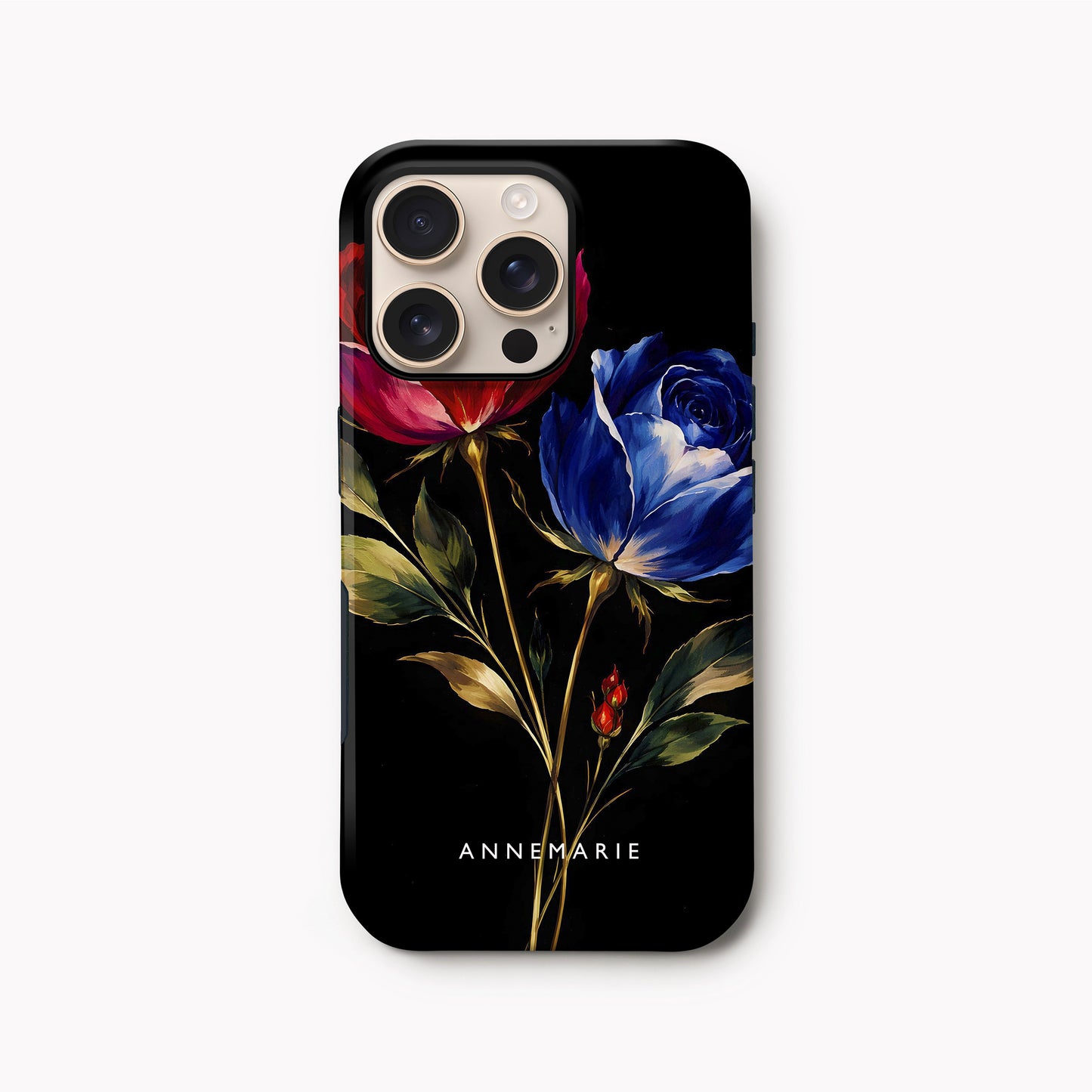 Custom Red Blue Rose Floral Print Case iPhone 16 Pro Phone Case
