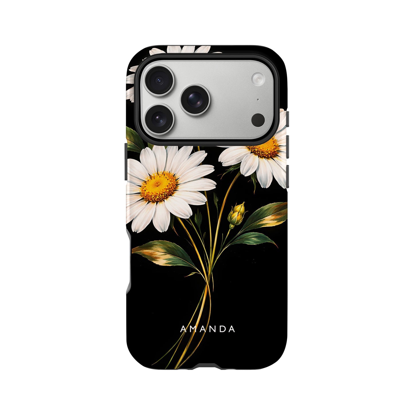 Custom Black Daisy Floral Print Case iPhone 17 Pro Phone Case