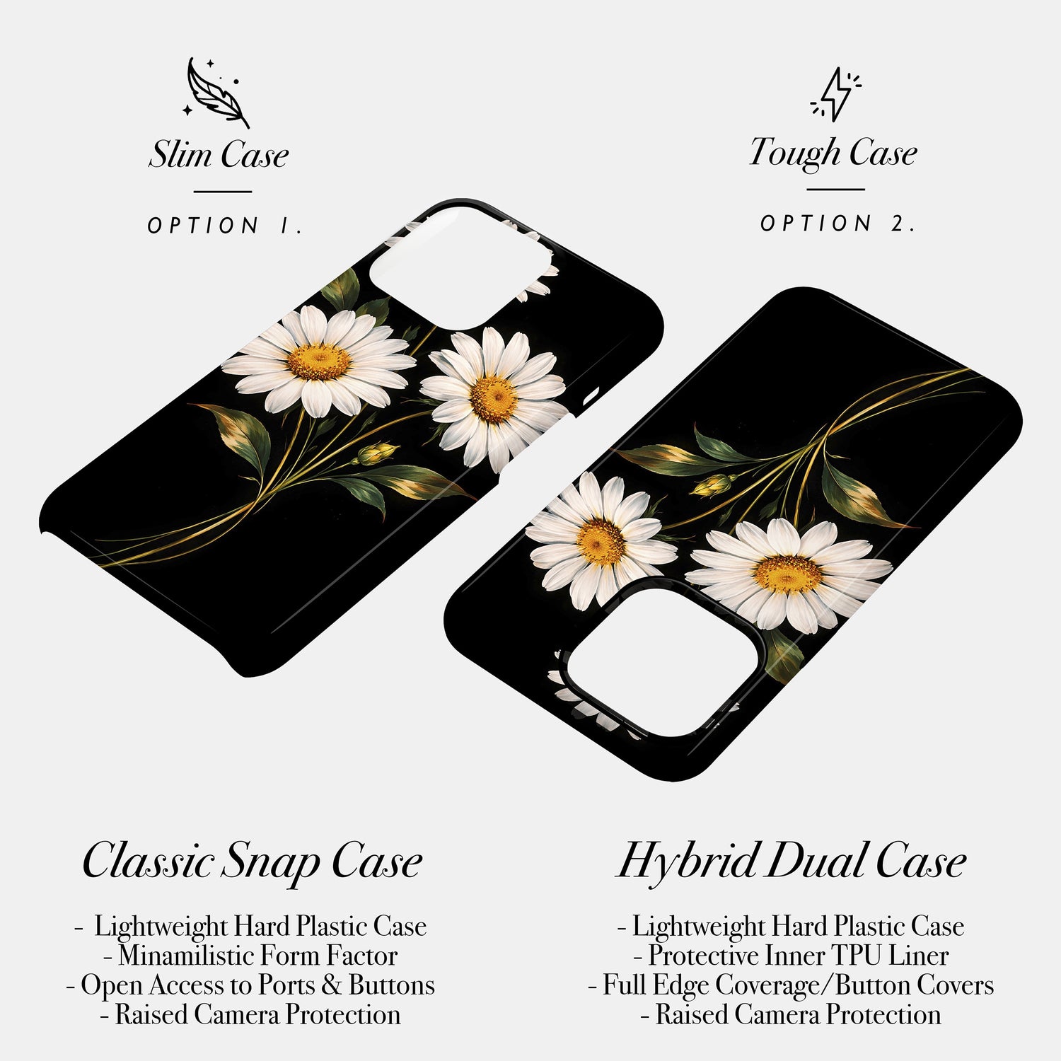 Custom Black Daisy Floral Print Case Phone Case