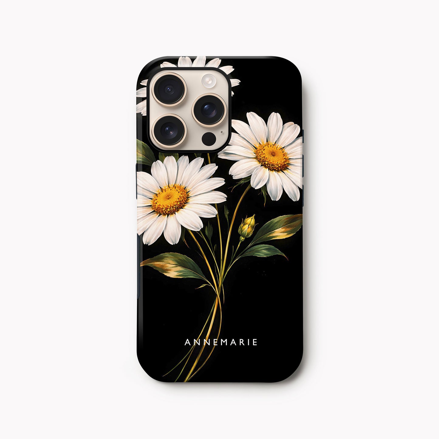 Custom Black Daisy Floral Print Case iPhone 16 Pro Phone Case