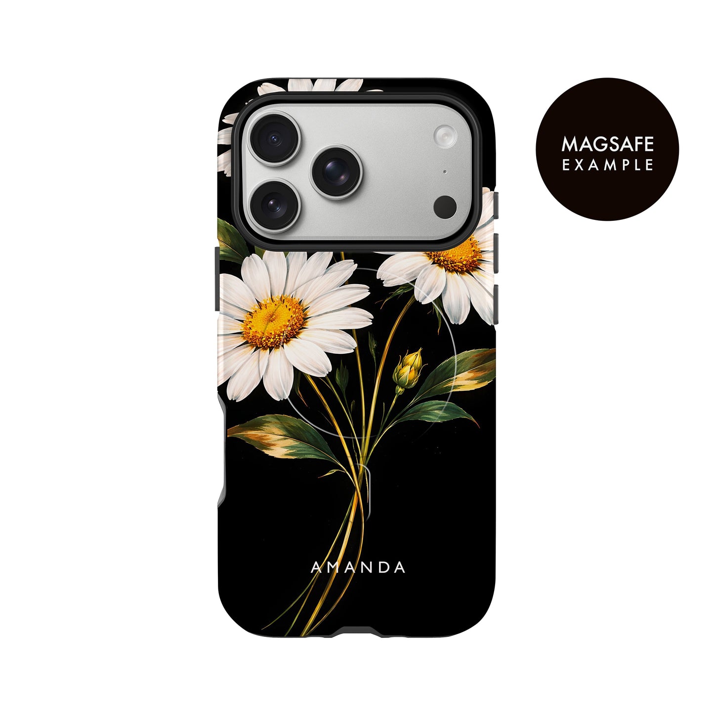Custom Black Daisy Floral Print Case Phone Case