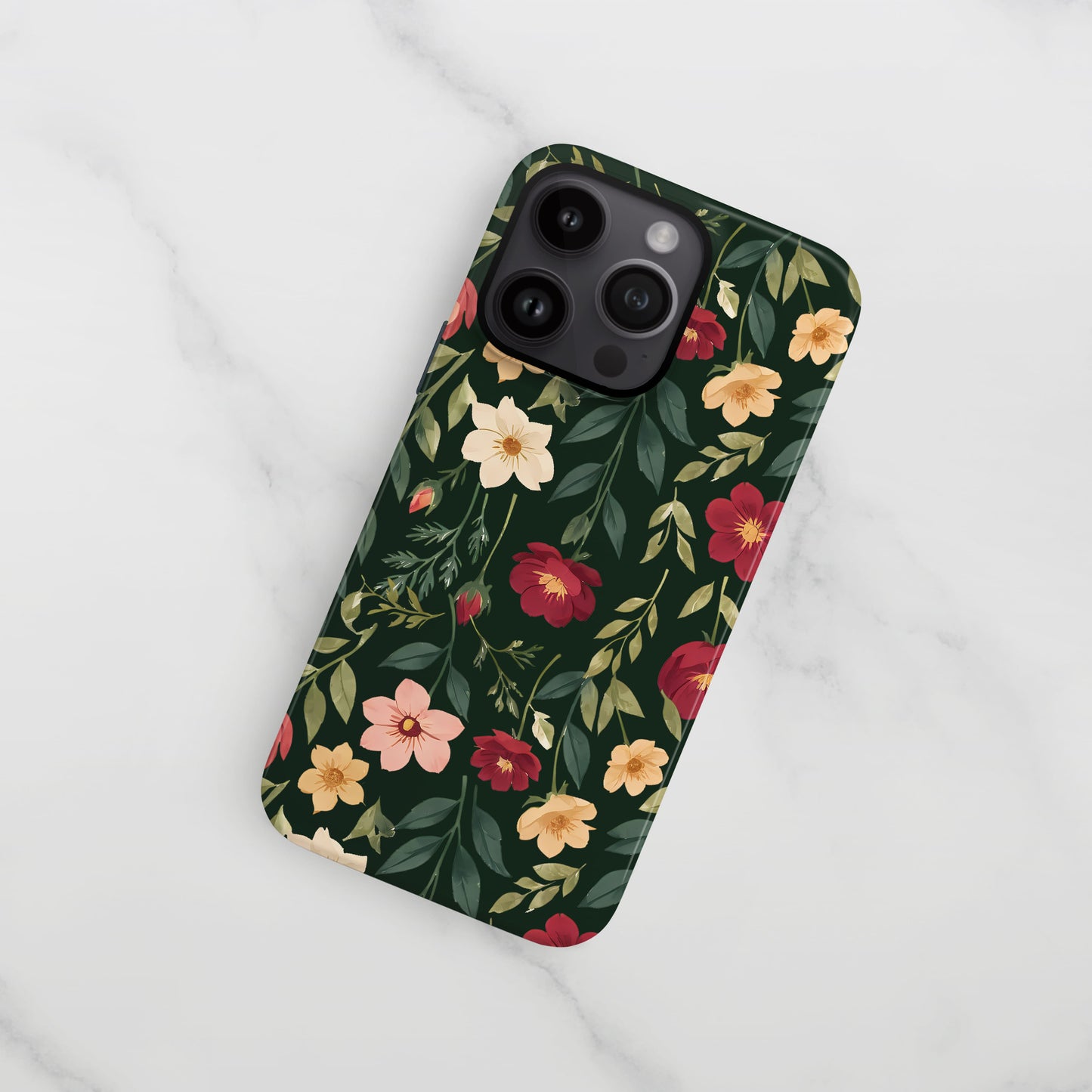 Dark Green Multicolour Floral Print Case iPhone 15 Phone Case