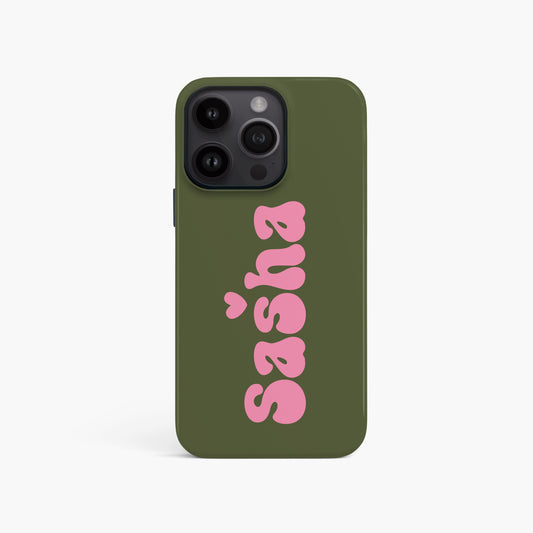 Khaki Pink Retro Custom Name Case iPhone 15 Phone Case